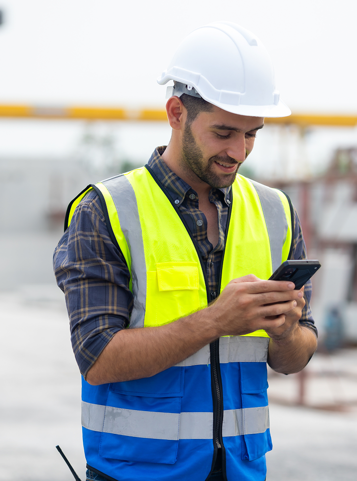 WorkAware safety specialist using mobile app on site